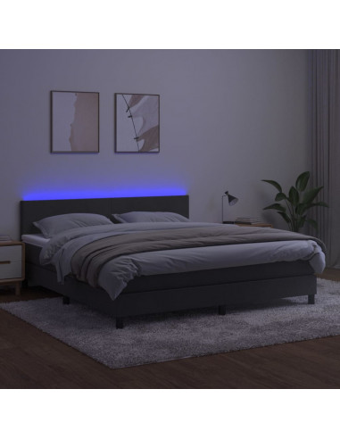 Letto a Molle con Materasso e LED Grigio Scuro 160x200 cm