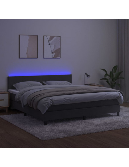 Letto a Molle con Materasso e LED Grigio Scuro 160x200 cm
