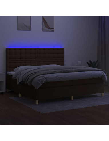 Letto a Molle Materasso e LED Marronescuro 200x200cm in Tessuto