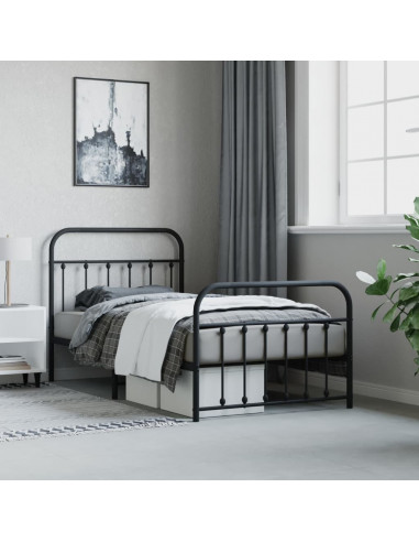 Giroletto con Testiera e Pediera Metallo Nero 100x190 cm