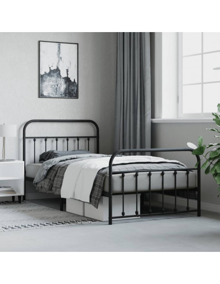 Giroletto con Testiera e Pediera Metallo Nero 107x203 cm
