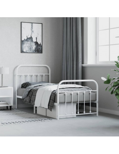 Giroletto con Testiera e Pediera Metallo Bianco 90x200 cm