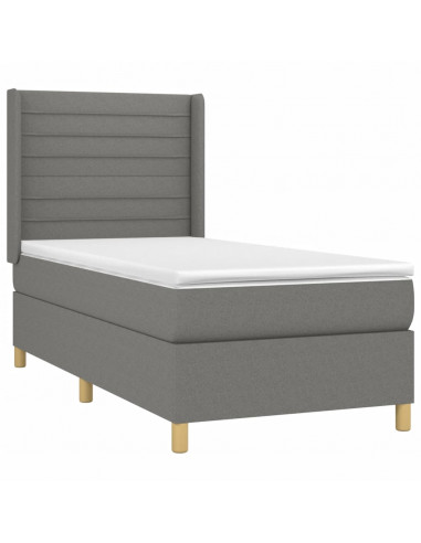 Letto a Molle Materasso e LED Grigio Scuro 90x200 cm in Tessuto