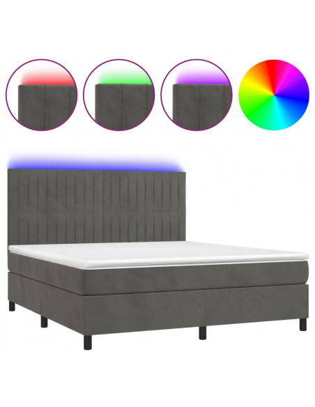 Letto a Molle con Materasso e LED Grigio Scuro 160x200 cm