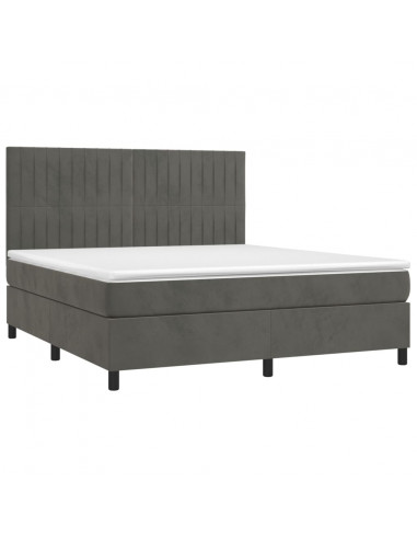 Letto a Molle con Materasso e LED Grigio Scuro 160x200 cm