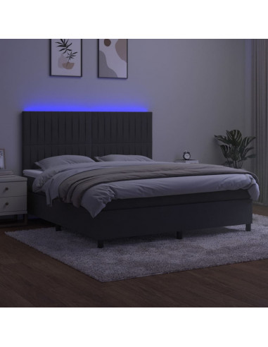 Letto a Molle con Materasso e LED Grigio Scuro 160x200 cm