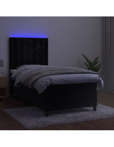 Letto a Molle con Materasso e LED Nero 80x200 cm in Velluto