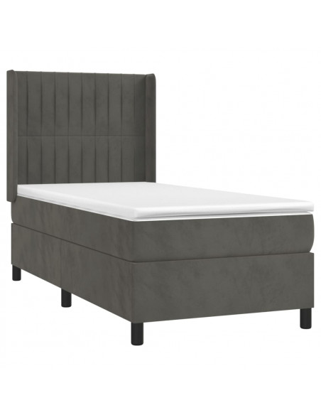Letto a Molle con Materasso e LED Grigio Scuro 80x200cm Velluto