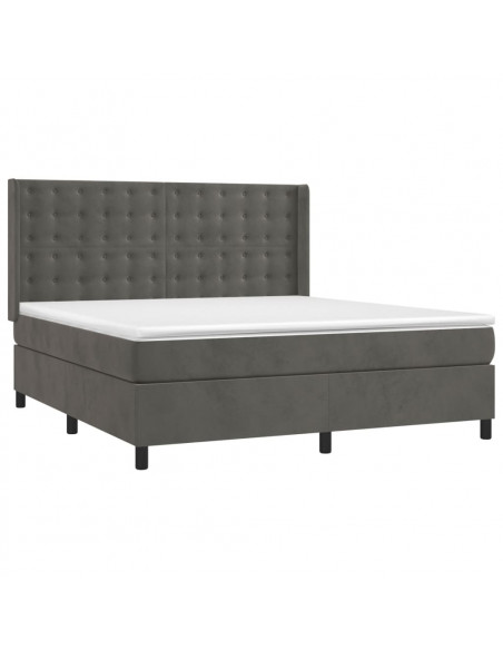 Letto a Molle con Materasso e LED Grigio Scuro 160x200 cm
