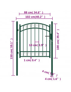 Cancello per Recinzione ad Arco in Acciaio 100x100 cm Verde