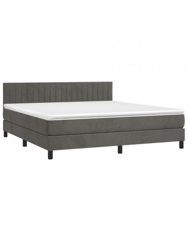 Letto a Molle con Materasso e LED Grigio Scuro 160x200 cm