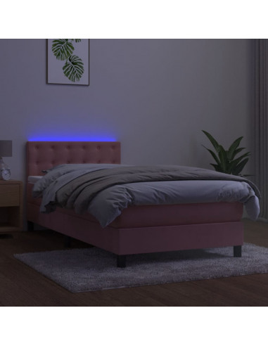 Letto a Molle con Materasso e LED Rosa 90x200 cm in Velluto