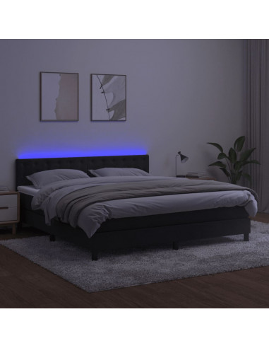 Letto a Molle con Materasso e LED Nero 160x200 cm in Velluto