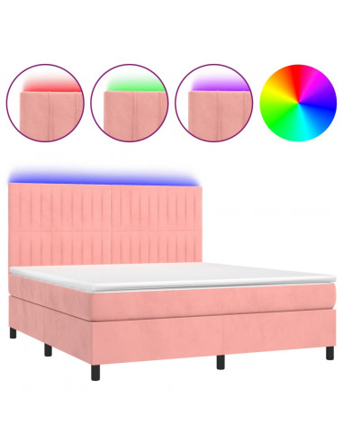 Letto a Molle con Materasso e LED Rosa 180x200 cm in Velluto