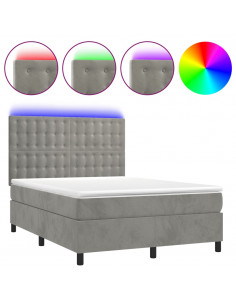 Letto a Molle Materasso e LED Grigio Chiaro 140x200 cm Velluto 2