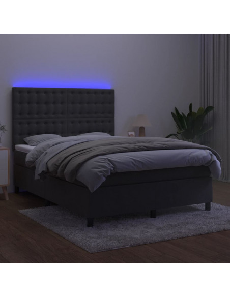 Letto a Molle con Materasso e LED Grigio Scuro 140x200 cm