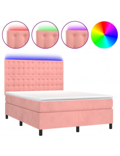 Letto a Molle con Materasso e LED Rosa 140x200 cm in Velluto 2