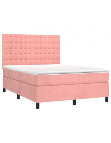 Letto a Molle con Materasso e LED Rosa 140x200 cm in Velluto