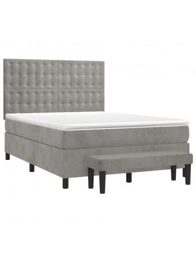 Giroletto a Molle con Materasso Grigio Chiaro 140x190cm Velluto