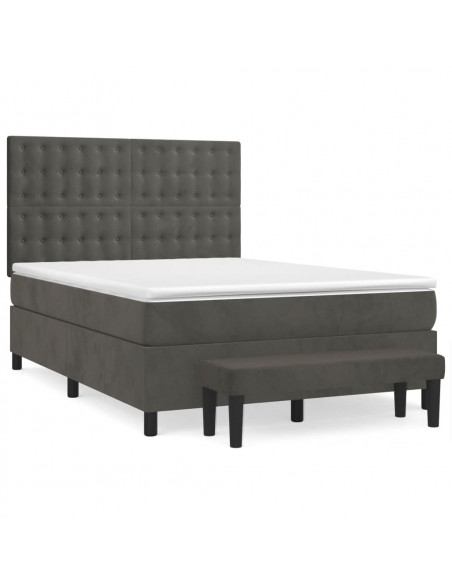 Giroletto a Molle con Materasso Grigio Scuro 140x190 cm Velluto