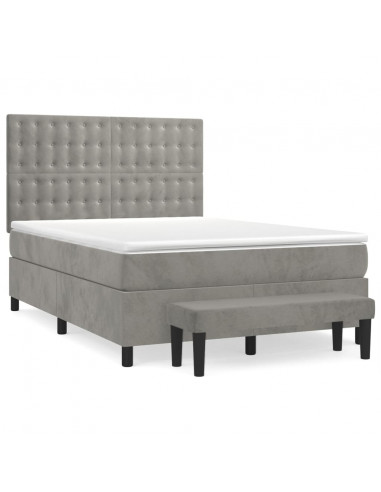 Giroletto a Molle con Materasso Grigio Chiaro 140x200cm Velluto