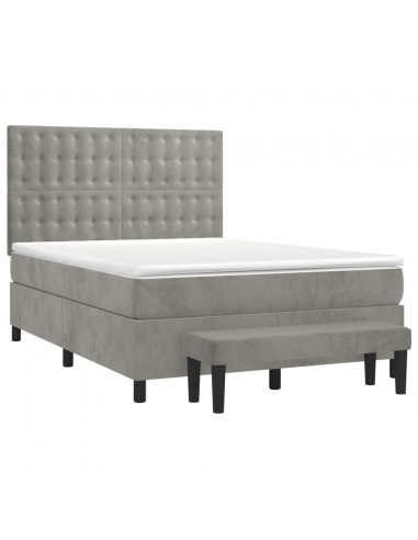 Giroletto a Molle con Materasso Grigio Chiaro 140x200cm Velluto