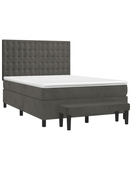 Giroletto a Molle con Materasso Grigio Scuro 140x200 cm Velluto