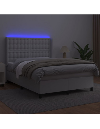 Giroletto Molle con Materasso e LED Bianco 140x190cm Similpelle