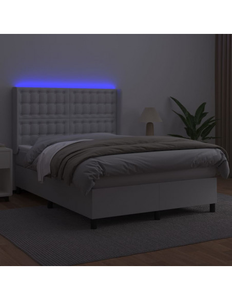 Giroletto Molle con Materasso e LED Bianco 140x190cm Similpelle
