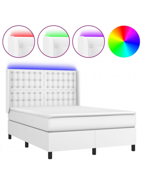 Giroletto Molle con Materasso e LED Bianco 140x200cm Similpelle