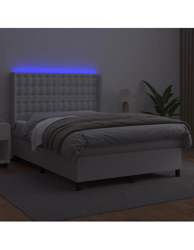 Giroletto Molle con Materasso e LED Bianco 140x200cm Similpelle