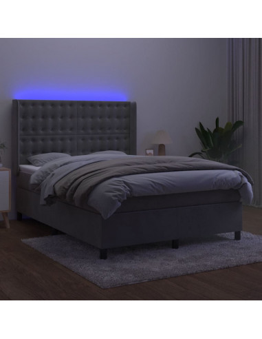 Letto a Molle Materasso e LED Grigio Chiaro 140x190 cm Velluto