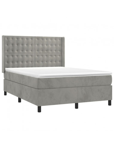 Letto a Molle Materasso e LED Grigio Chiaro 140x190 cm Velluto