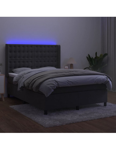 Letto a Molle con Materasso e LED Grigio Scuro 140x190 cm