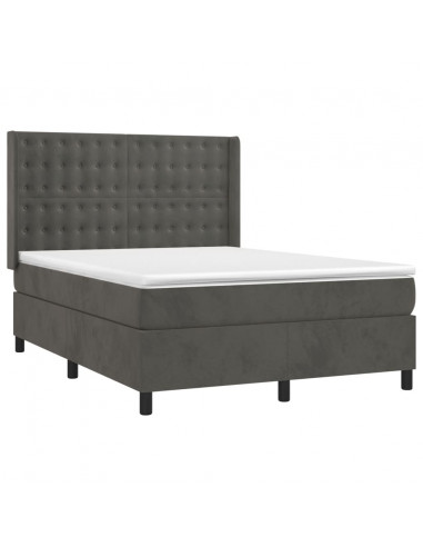 Letto a Molle con Materasso e LED Grigio Scuro 140x190 cm