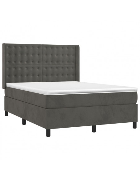 Letto a Molle con Materasso e LED Grigio Scuro 140x190 cm