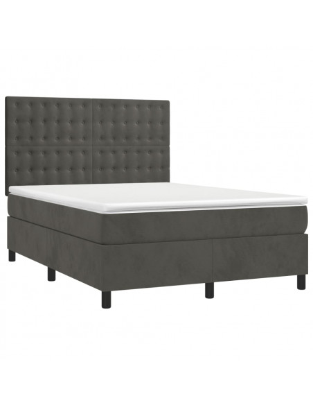 Giroletto a Molle con Materasso Grigio Scuro 140x200 cm Velluto