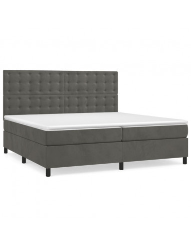 Giroletto a Molle con Materasso Grigio Scuro 200x200 cm Velluto