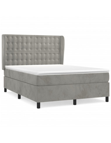 Giroletto a Molle con Materasso Grigio Chiaro 140x190cm Velluto