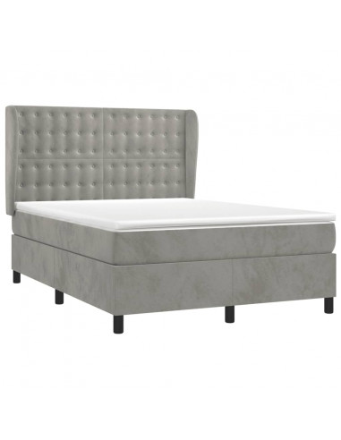 Giroletto a Molle con Materasso Grigio Chiaro 140x190cm Velluto