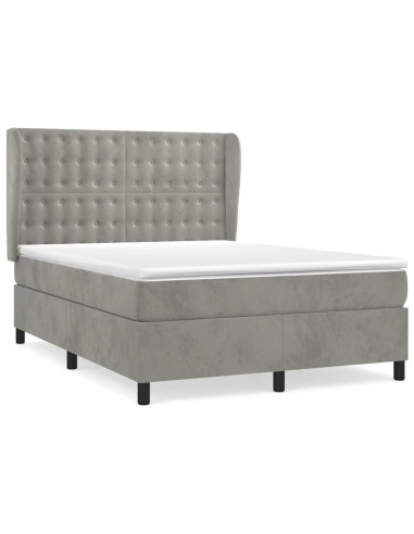 Giroletto a Molle con Materasso Grigio Chiaro 140x200cm Velluto