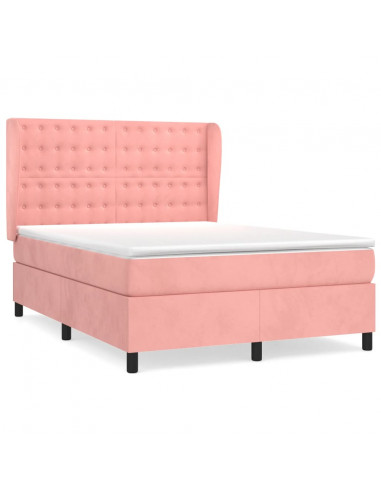 Giroletto a Molle con Materasso Rosa 140x200 cm in Velluto