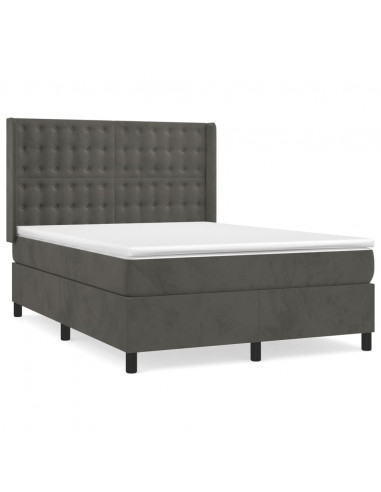 Giroletto a Molle con Materasso Grigio Scuro 140x190 cm Velluto