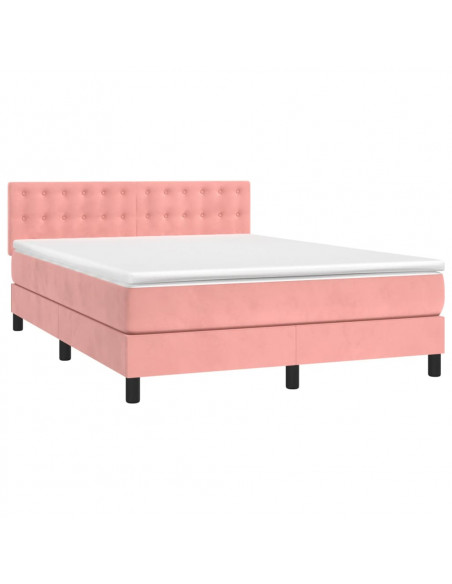 Letto a Molle con Materasso e LED Rosa 140x190 cm in Velluto