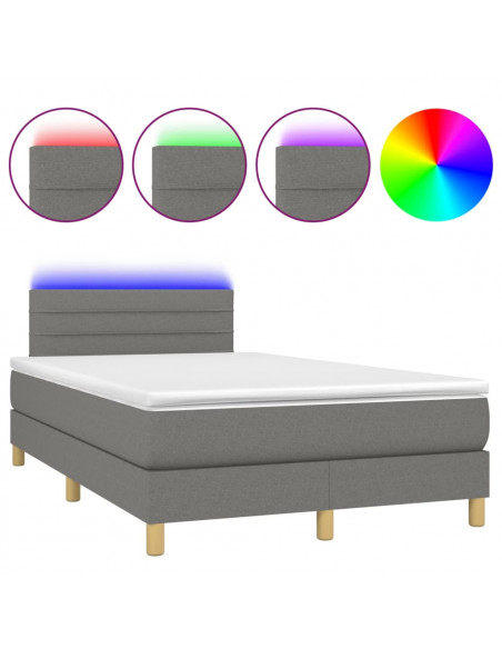 Letto a Molle Materasso e LED Grigio Scuro 120x200cm in Tessuto