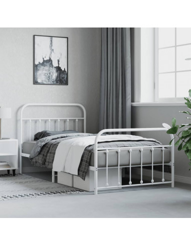 Giroletto con Testiera e Pediera Metallo Bianco 100x200 cm