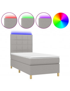 Letto a Molle Materasso e LED Grigio Chiaro 80x200 cm Tessuto 2