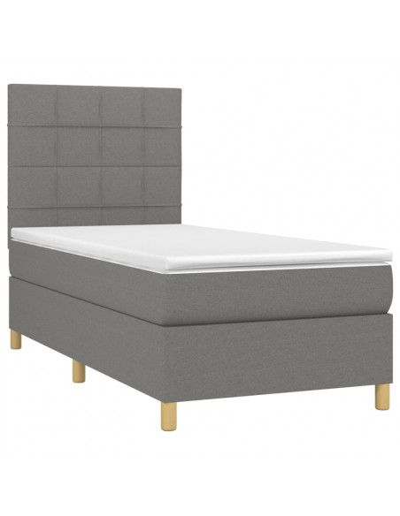 Letto a Molle Materasso e LED Grigio Scuro 80x200 cm in Tessuto