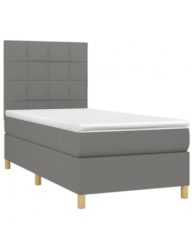 Letto a Molle Materasso e LED Grigio Scuro 90x190 cm in Tessuto