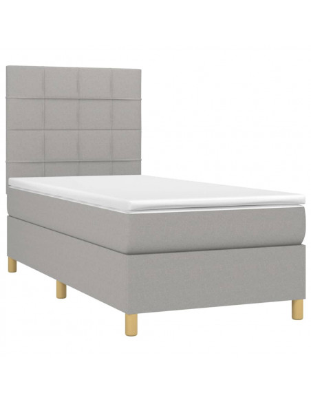 Letto a Molle Materasso e LED Grigio Chiaro 90x190 cm Tessuto